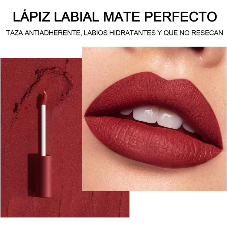 6 peças Lápiz Labial Líquido mate Larga Duracion Lip Stick Maquillaje Para Mujer