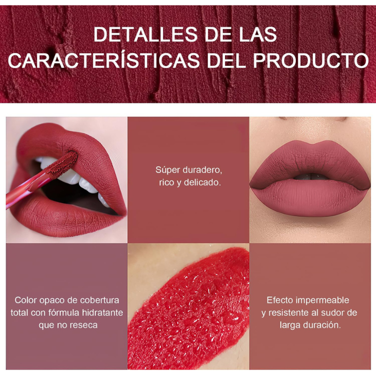 6 peças Lápiz Labial Líquido mate Larga Duracion Lip Stick Maquillaje Para Mujer