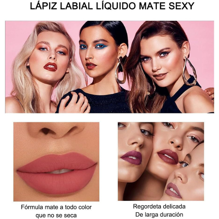 6 peças Lápiz Labial Líquido mate Larga Duracion Lip Stick Maquillaje Para Mujer