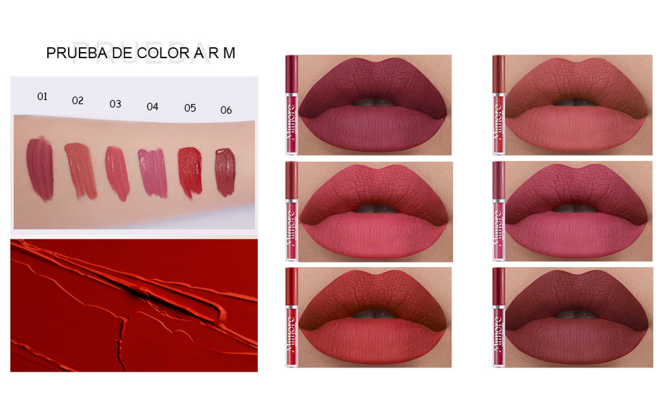 6 peças Lápiz Labial Líquido mate Larga Duracion Lip Stick Maquillaje Para Mujer